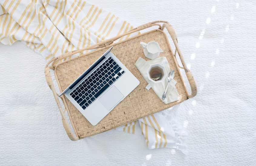 laptop bed coffee