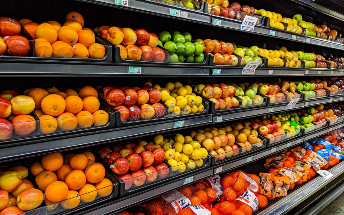 Food market colorful produce on shelf